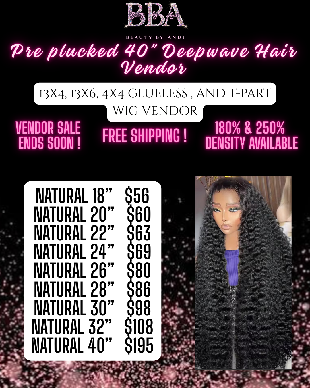 Pre plucked 40” Deepwave Hair Vendor